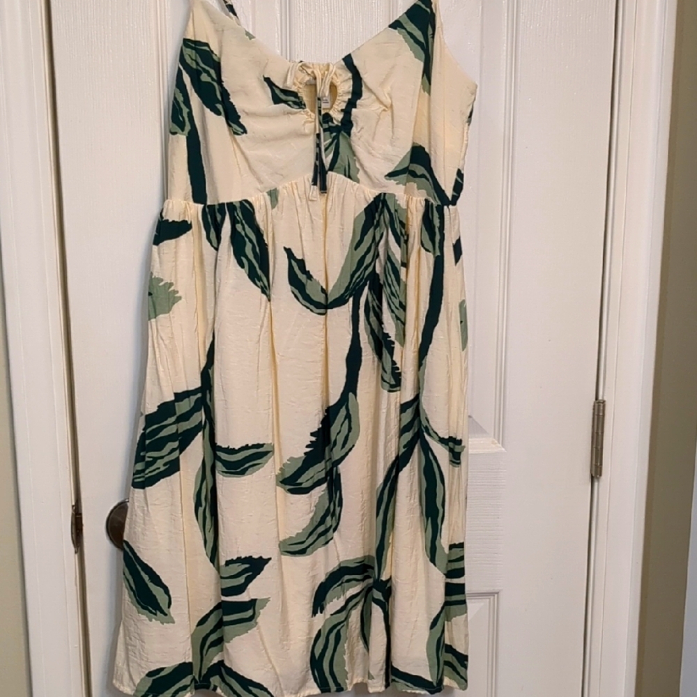 Palm Leaf Print Cream and Green Dress